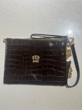 Pratesi Firenze Croc-Embossed Dark Brown Italian Leather Bag